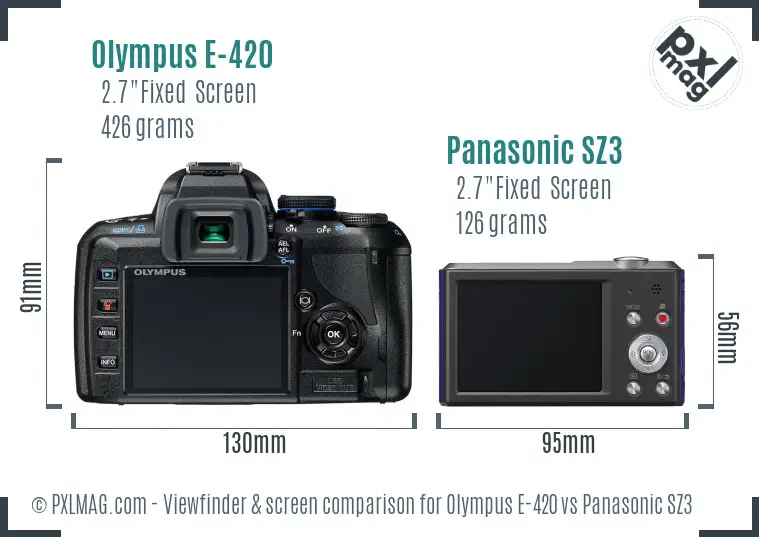 Olympus E-420 vs Panasonic SZ3 Screen and Viewfinder comparison