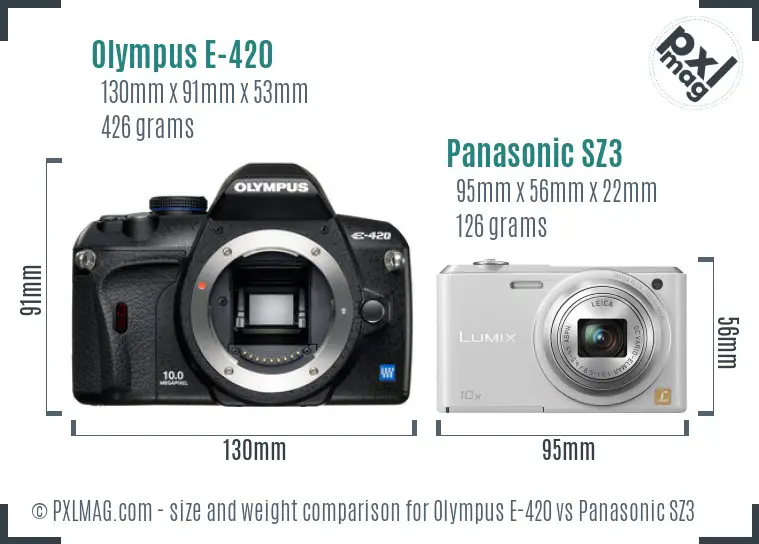 Olympus E-420 vs Panasonic SZ3 size comparison