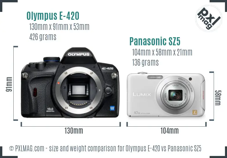 Olympus E-420 vs Panasonic SZ5 size comparison