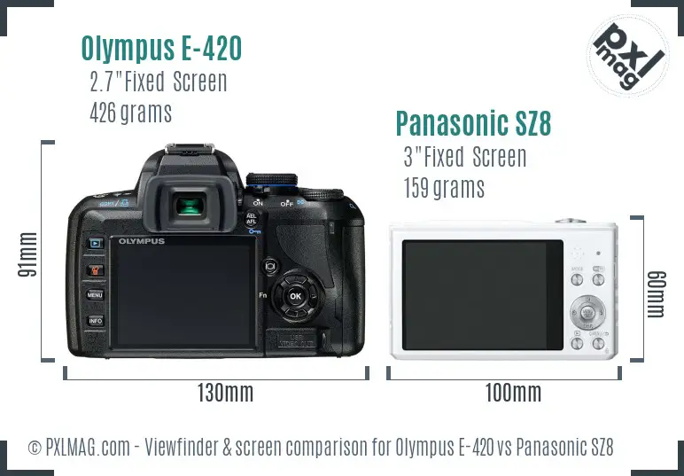 Olympus E-420 vs Panasonic SZ8 Screen and Viewfinder comparison