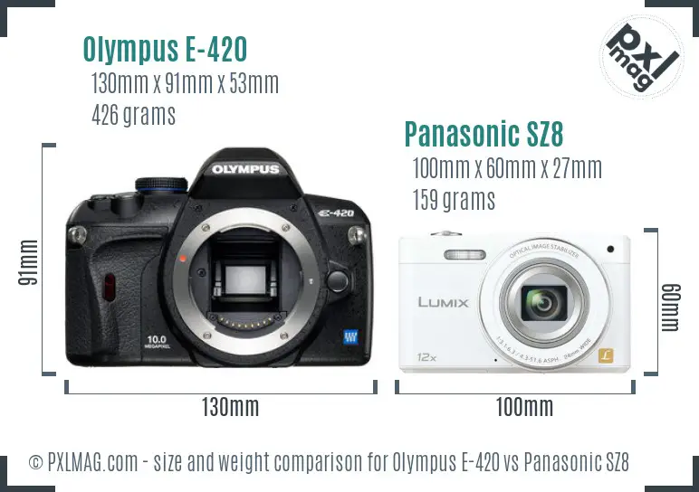 Olympus E-420 vs Panasonic SZ8 size comparison