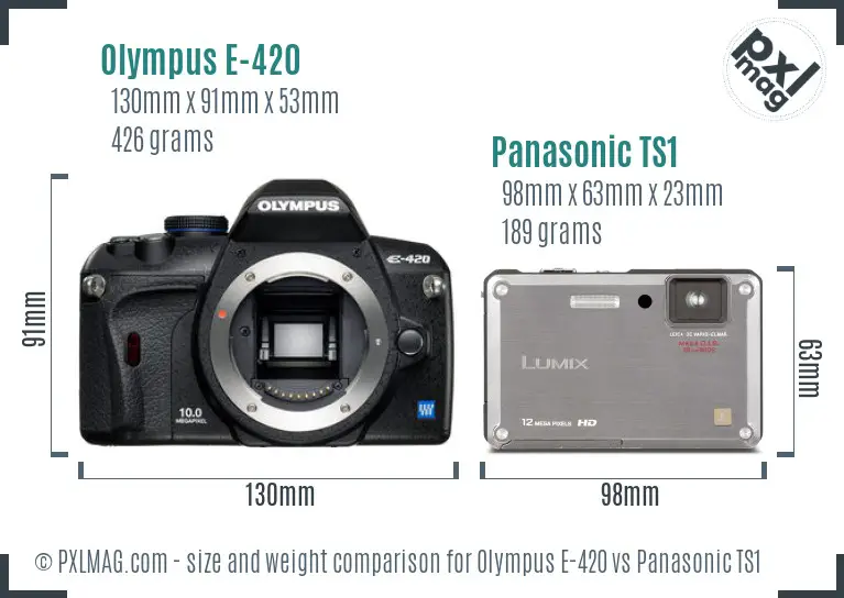Olympus E-420 vs Panasonic TS1 size comparison