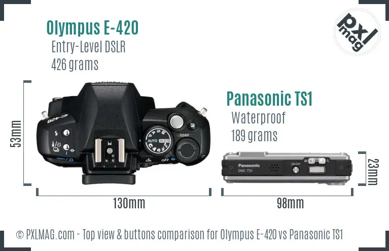 Olympus E-420 vs Panasonic TS1 top view buttons comparison