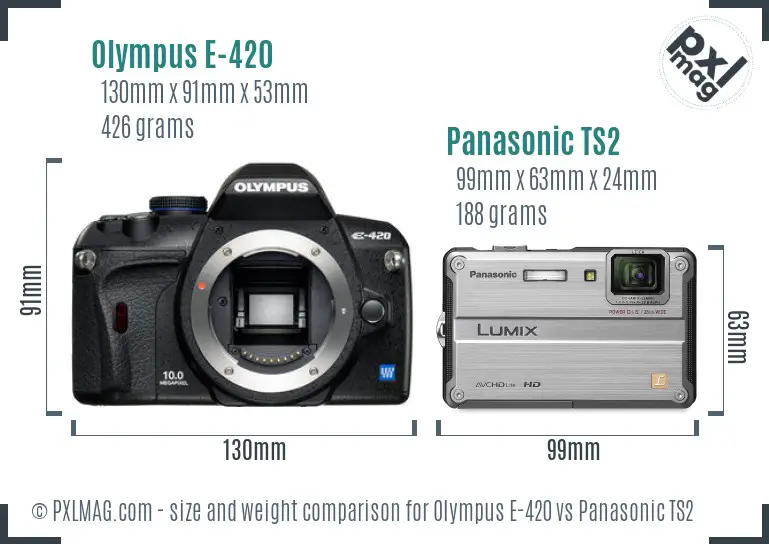 Olympus E-420 vs Panasonic TS2 size comparison
