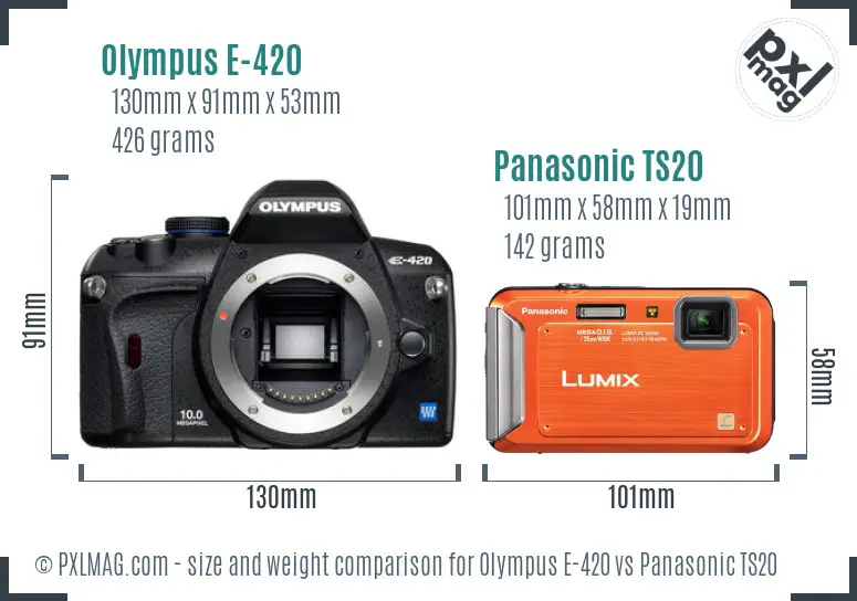 Olympus E-420 vs Panasonic TS20 size comparison