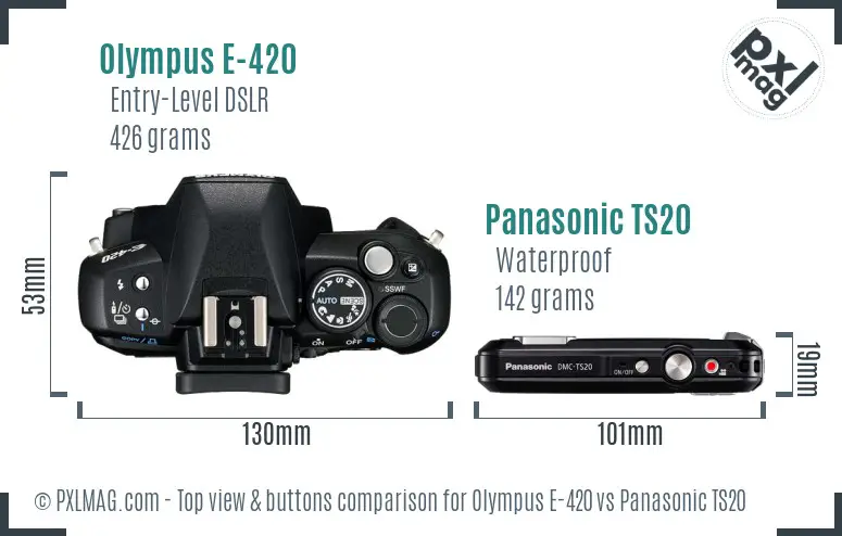 Olympus E-420 vs Panasonic TS20 top view buttons comparison