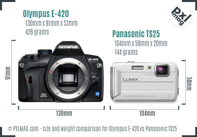 Olympus E-420 vs Panasonic TS25 size comparison