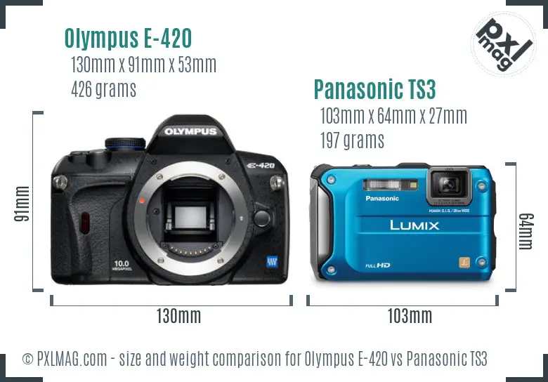 Olympus E-420 vs Panasonic TS3 size comparison