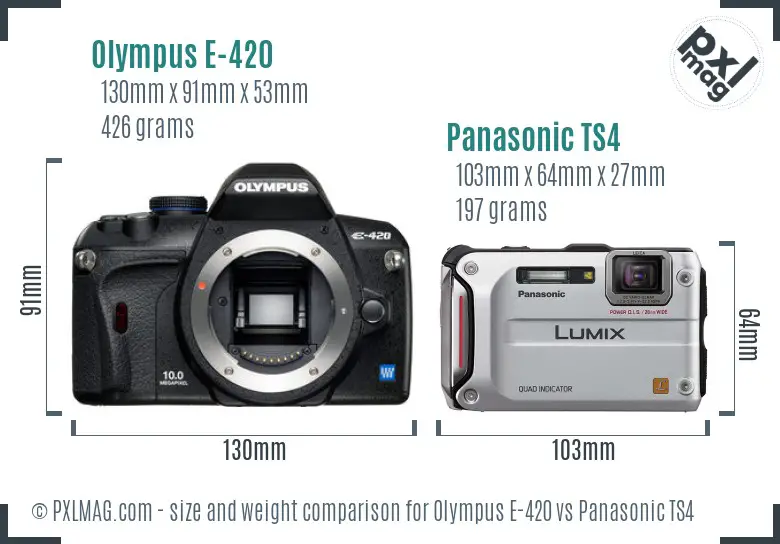 Olympus E-420 vs Panasonic TS4 size comparison
