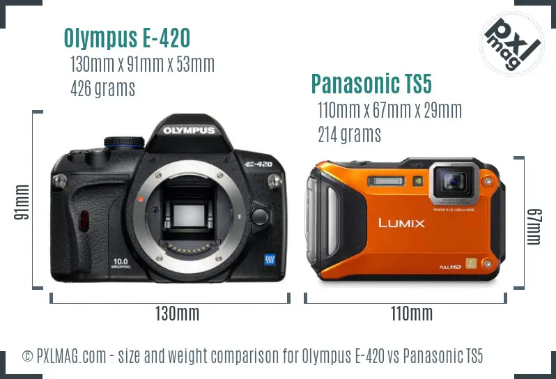 Olympus E-420 vs Panasonic TS5 size comparison