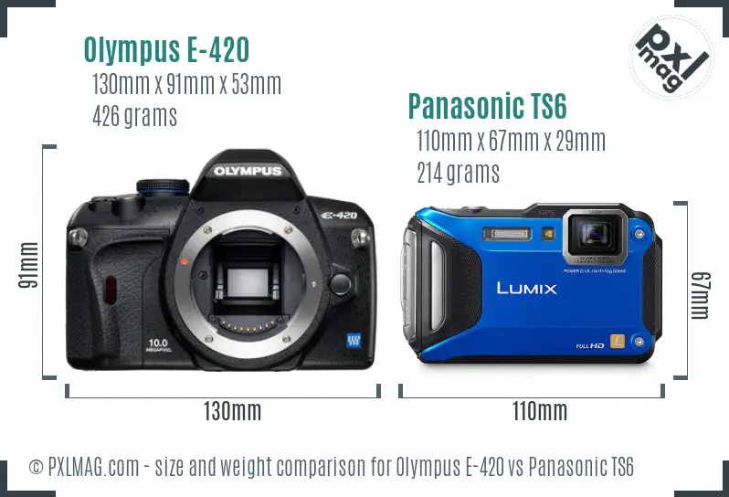 Olympus E-420 vs Panasonic TS6 size comparison