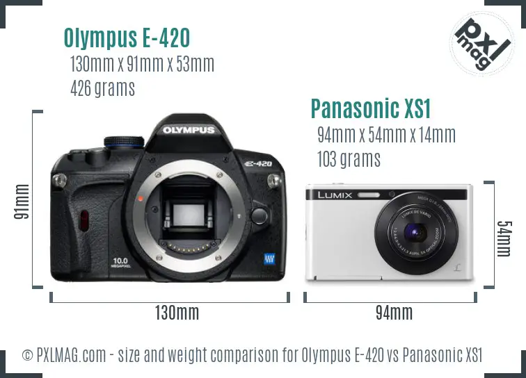 Olympus E-420 vs Panasonic XS1 size comparison