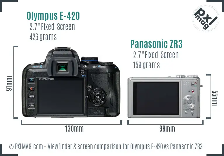 Olympus E-420 vs Panasonic ZR3 Screen and Viewfinder comparison