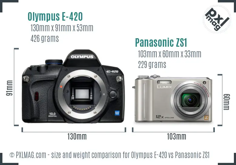 Olympus E-420 vs Panasonic ZS1 size comparison