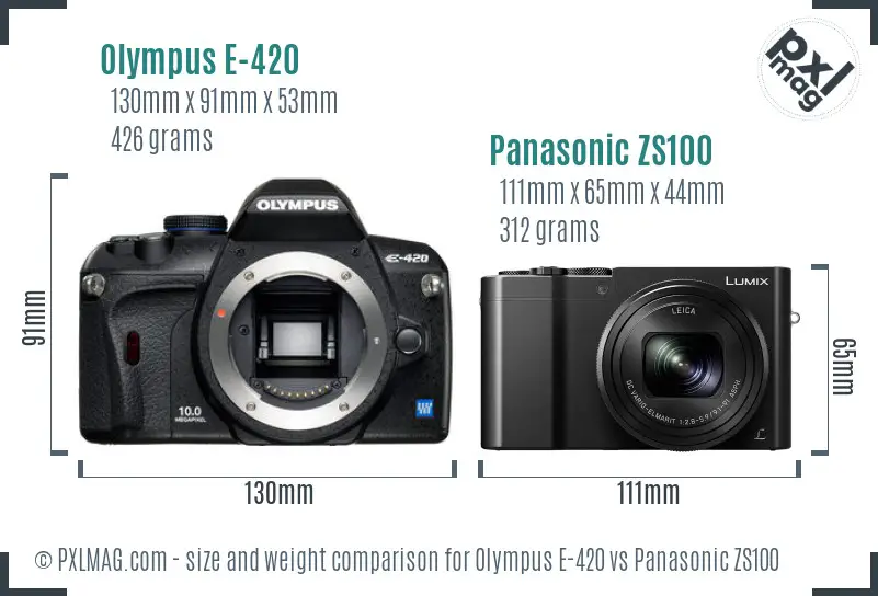 Olympus E-420 vs Panasonic ZS100 size comparison
