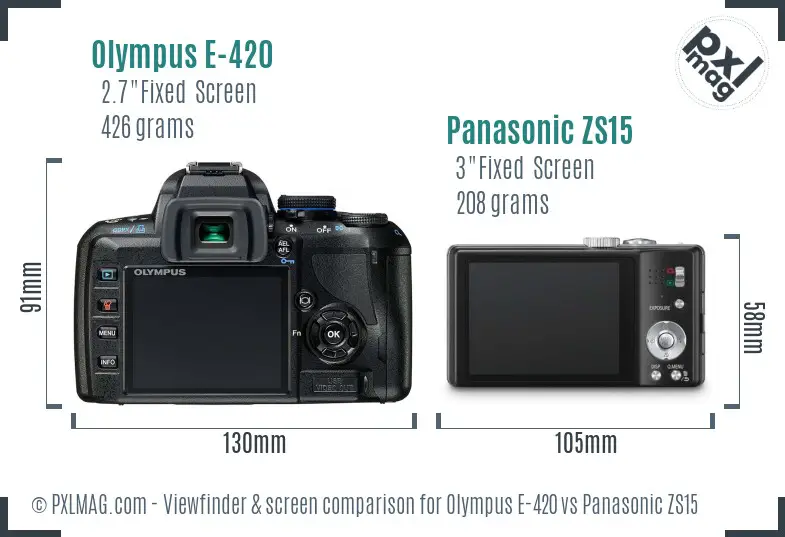 Olympus E-420 vs Panasonic ZS15 Screen and Viewfinder comparison