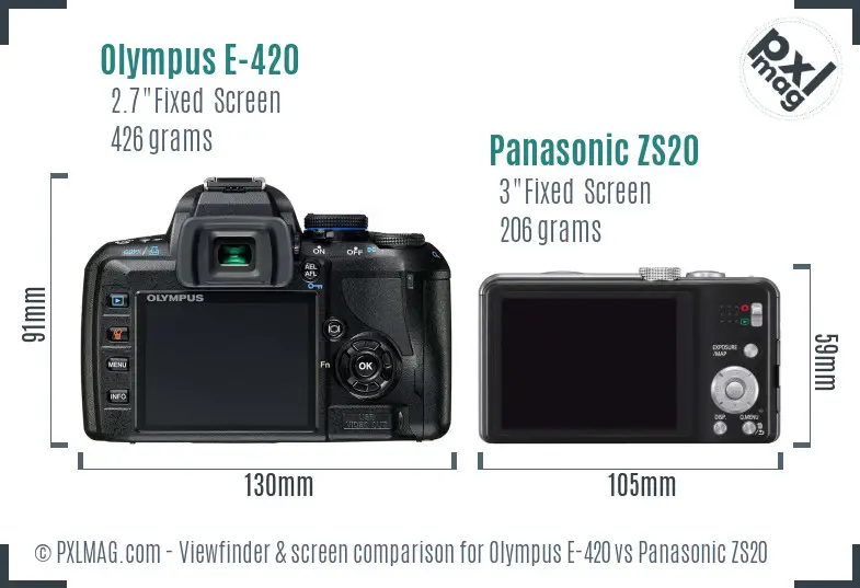 Olympus E-420 vs Panasonic ZS20 Screen and Viewfinder comparison