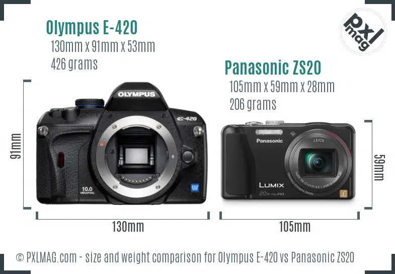 Olympus E-420 vs Panasonic ZS20 size comparison