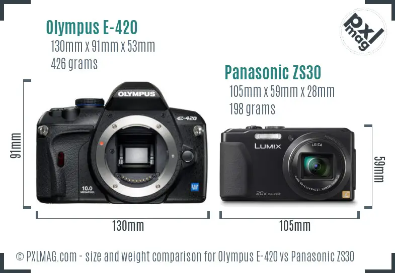 Olympus E-420 vs Panasonic ZS30 size comparison