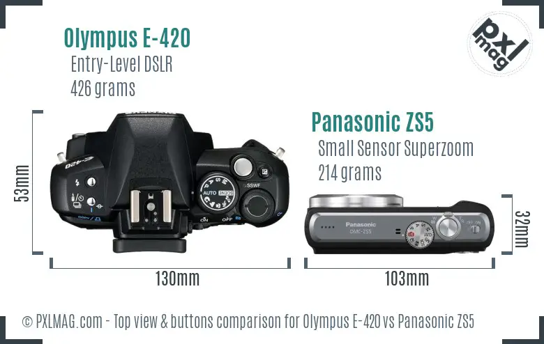 Olympus E-420 vs Panasonic ZS5 top view buttons comparison