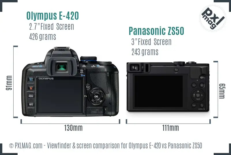 Olympus E-420 vs Panasonic ZS50 Screen and Viewfinder comparison
