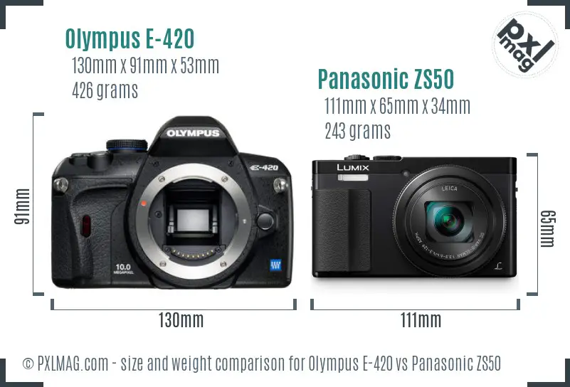 Olympus E-420 vs Panasonic ZS50 size comparison