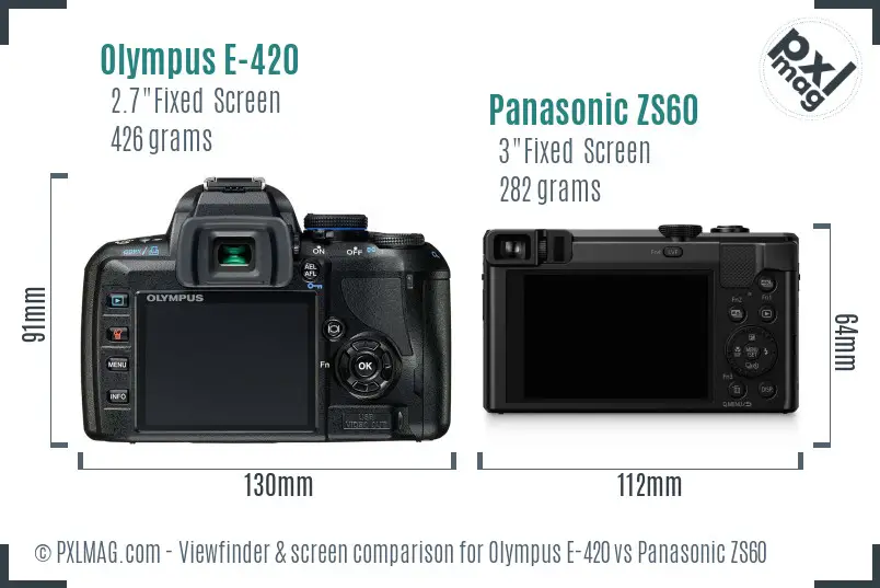 Olympus E-420 vs Panasonic ZS60 Screen and Viewfinder comparison