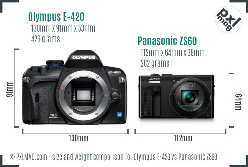 Olympus E-420 vs Panasonic ZS60 size comparison