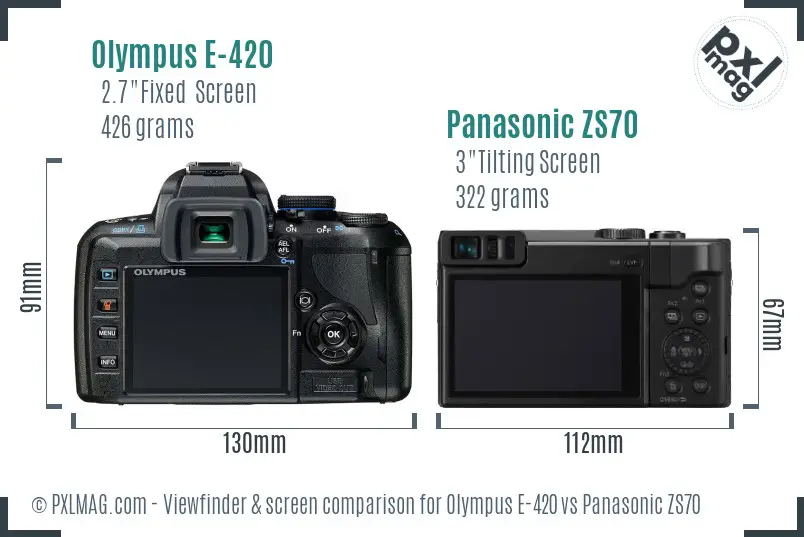 Olympus E-420 vs Panasonic ZS70 Screen and Viewfinder comparison