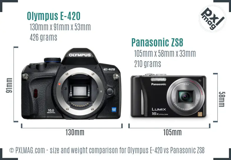 Olympus E-420 vs Panasonic ZS8 size comparison
