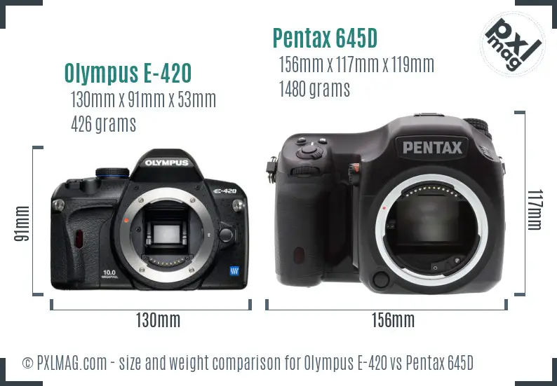 Olympus E-420 vs Pentax 645D size comparison