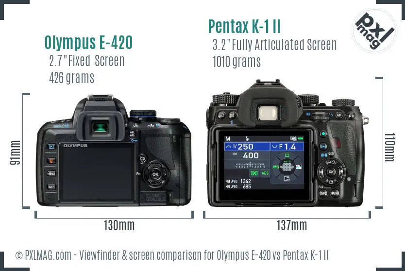 Olympus E-420 vs Pentax K-1 II Screen and Viewfinder comparison