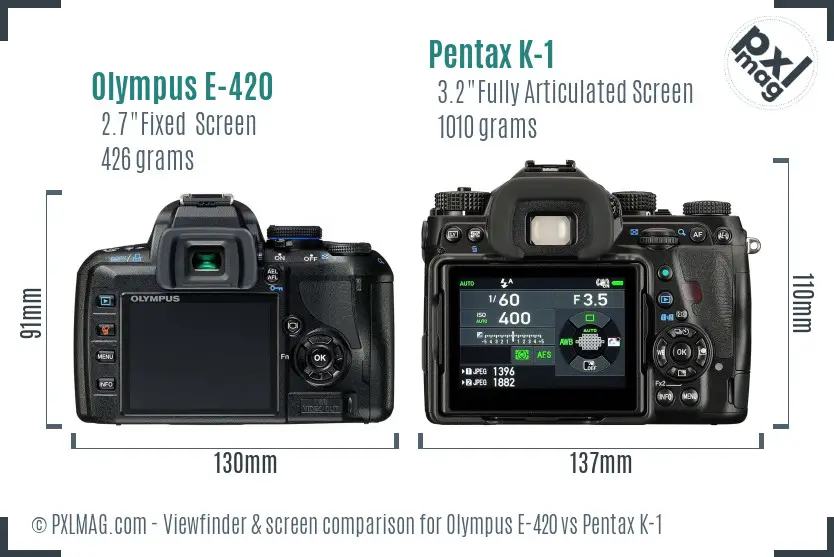 Olympus E-420 vs Pentax K-1 Screen and Viewfinder comparison