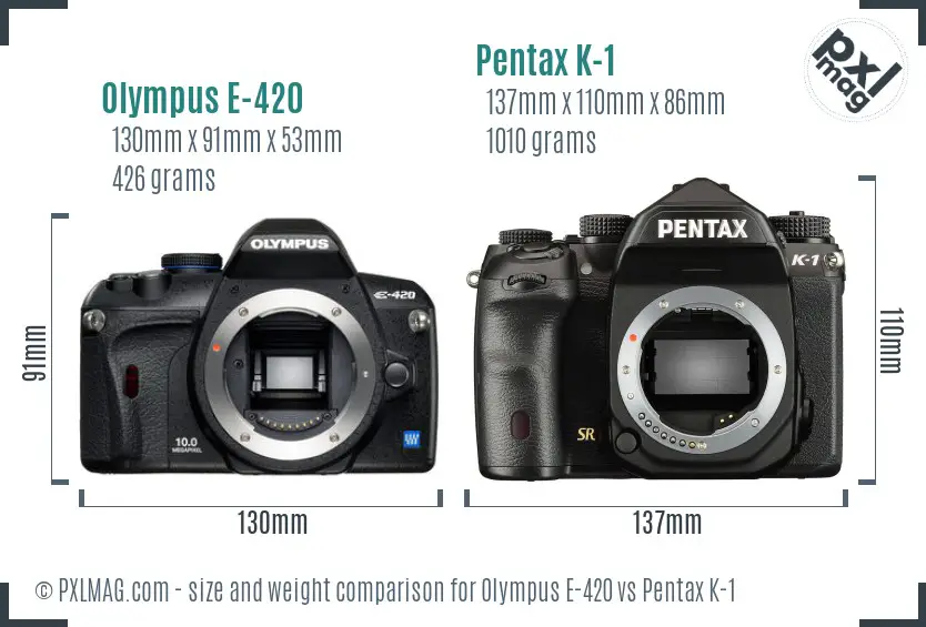 Olympus E-420 vs Pentax K-1 size comparison