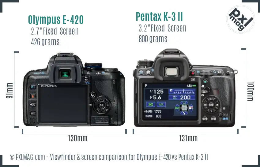 Olympus E-420 vs Pentax K-3 II Screen and Viewfinder comparison