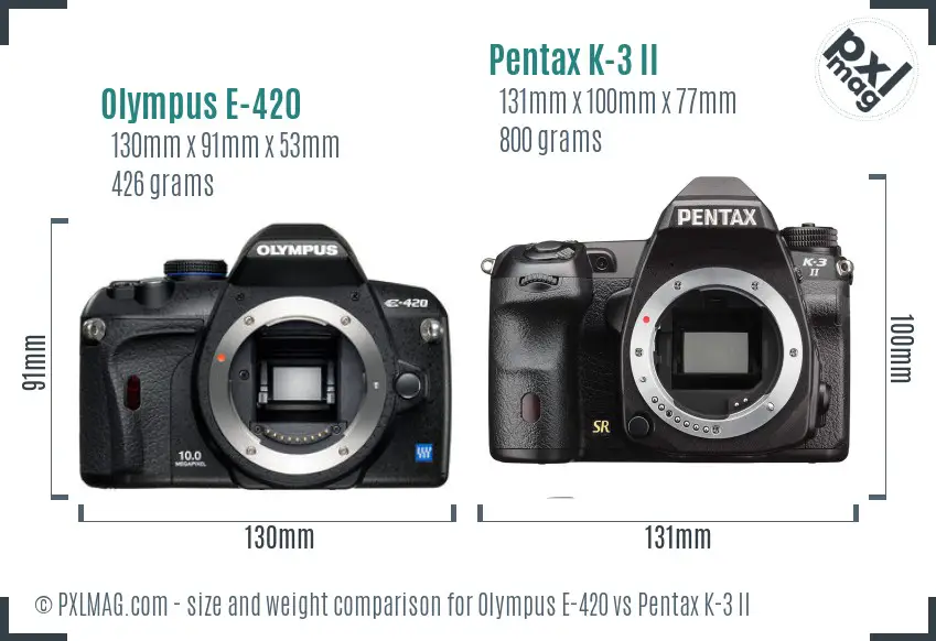 Olympus E-420 vs Pentax K-3 II size comparison