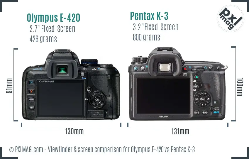 Olympus E-420 vs Pentax K-3 Screen and Viewfinder comparison
