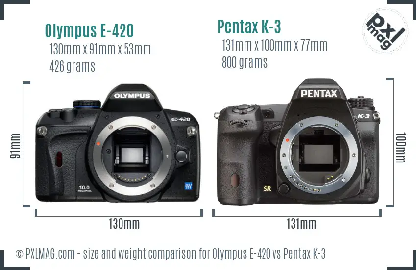 Olympus E-420 vs Pentax K-3 size comparison