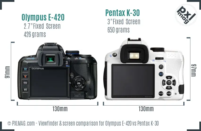 Olympus E-420 vs Pentax K-30 Screen and Viewfinder comparison