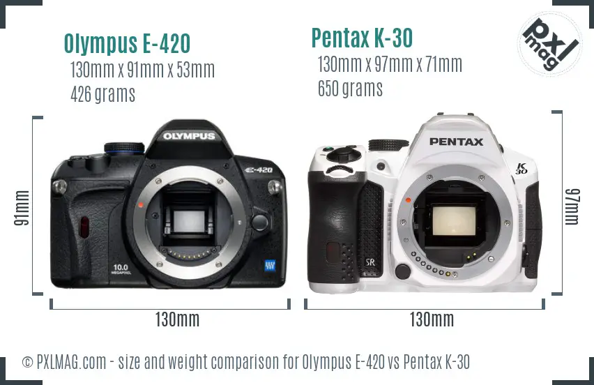 Olympus E-420 vs Pentax K-30 size comparison