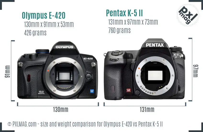 Olympus E-420 vs Pentax K-5 II size comparison