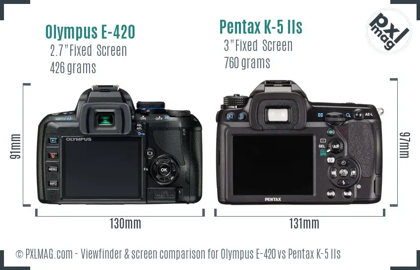 Olympus E-420 vs Pentax K-5 IIs Screen and Viewfinder comparison