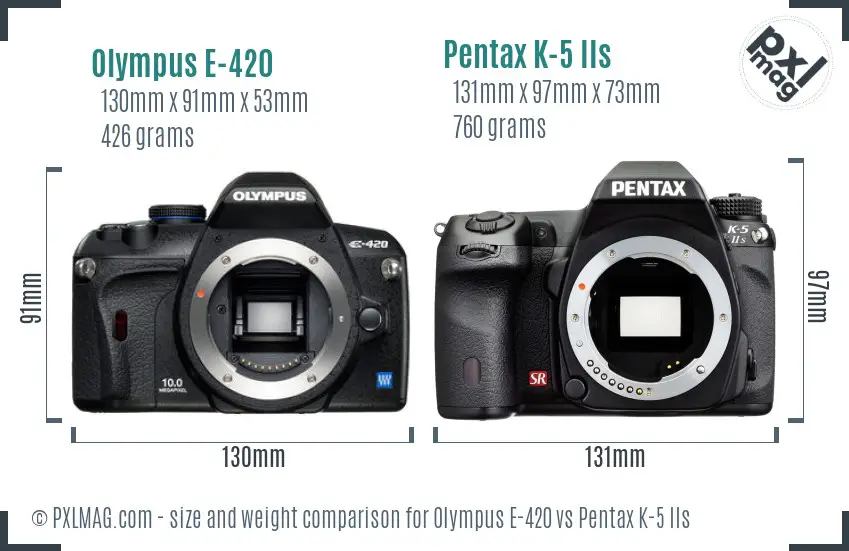 Olympus E-420 vs Pentax K-5 IIs size comparison