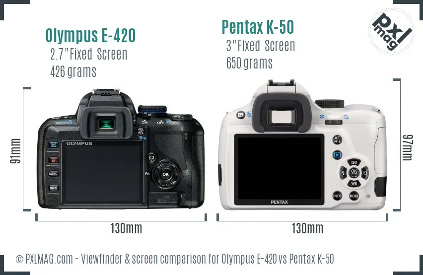 Olympus E-420 vs Pentax K-50 Screen and Viewfinder comparison