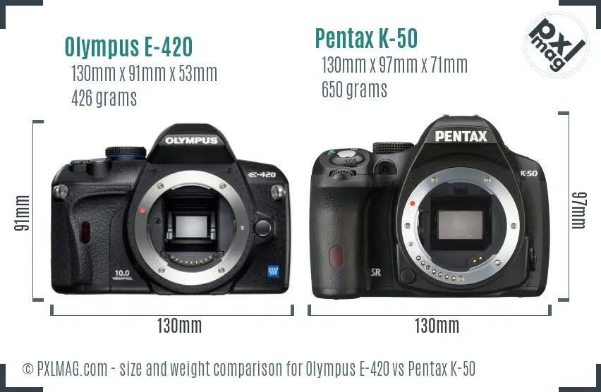 Olympus E-420 vs Pentax K-50 size comparison