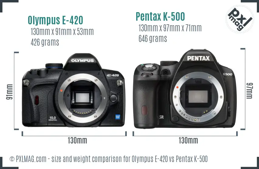 Olympus E-420 vs Pentax K-500 size comparison