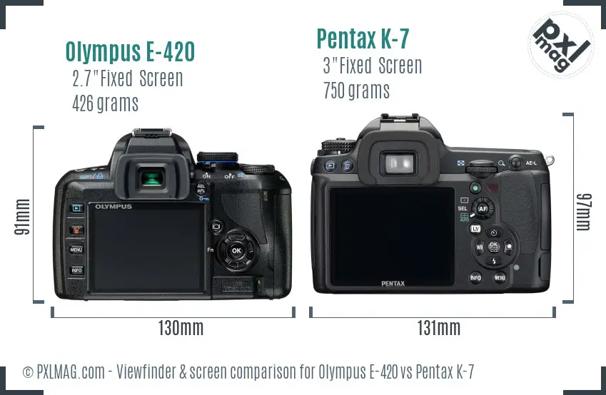 Olympus E-420 vs Pentax K-7 Screen and Viewfinder comparison