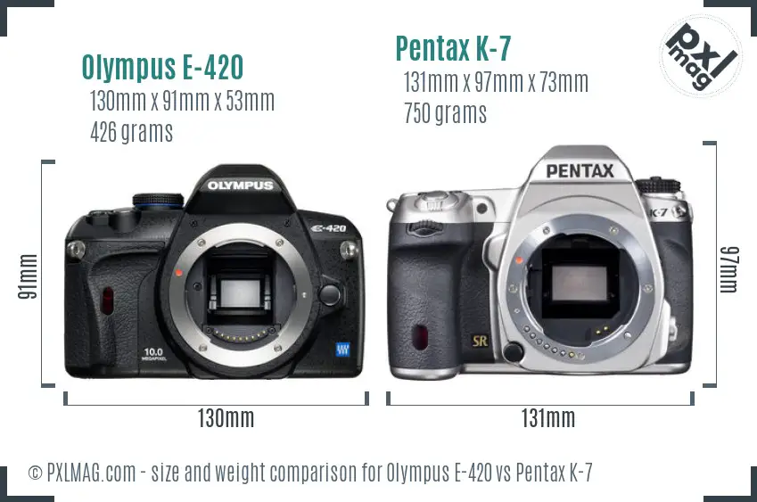 Olympus E-420 vs Pentax K-7 size comparison