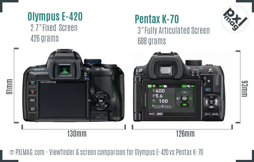 Olympus E-420 vs Pentax K-70 Screen and Viewfinder comparison
