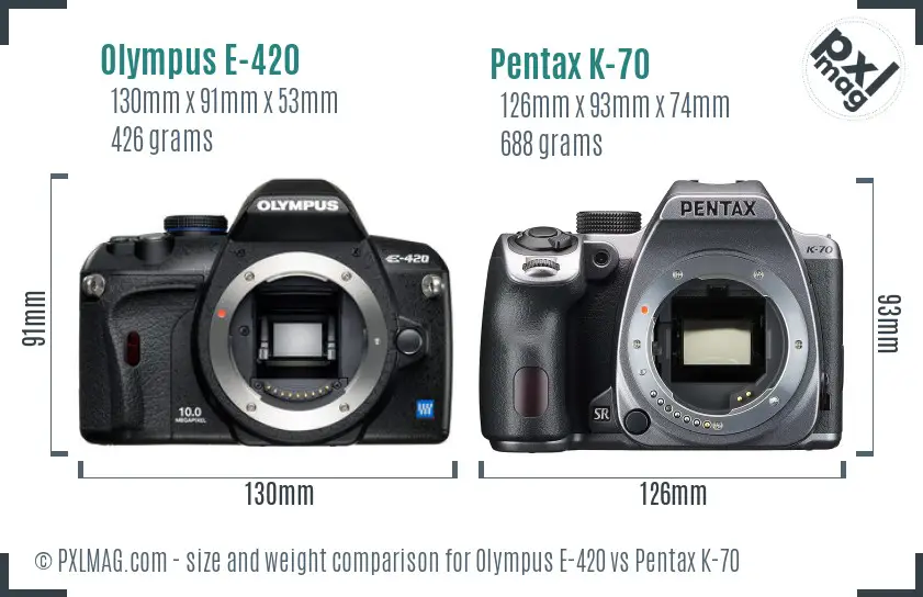 Olympus E-420 vs Pentax K-70 size comparison